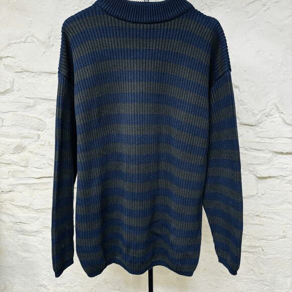 Calvin Klein Sport Chunky Stripe Ribbed Knit Sweater Sweatshirt Made in USA Vtg - Picture 1 of 7